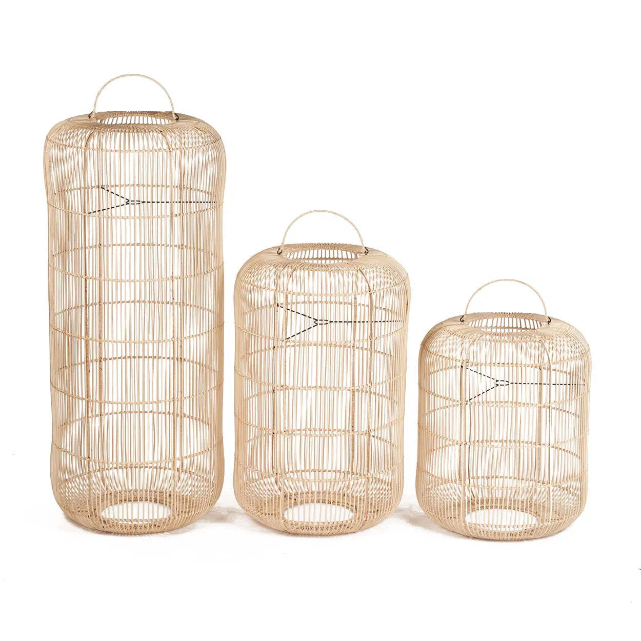 Suspension en rotin tressé beige cylindrique avec anse – Ø50 cm