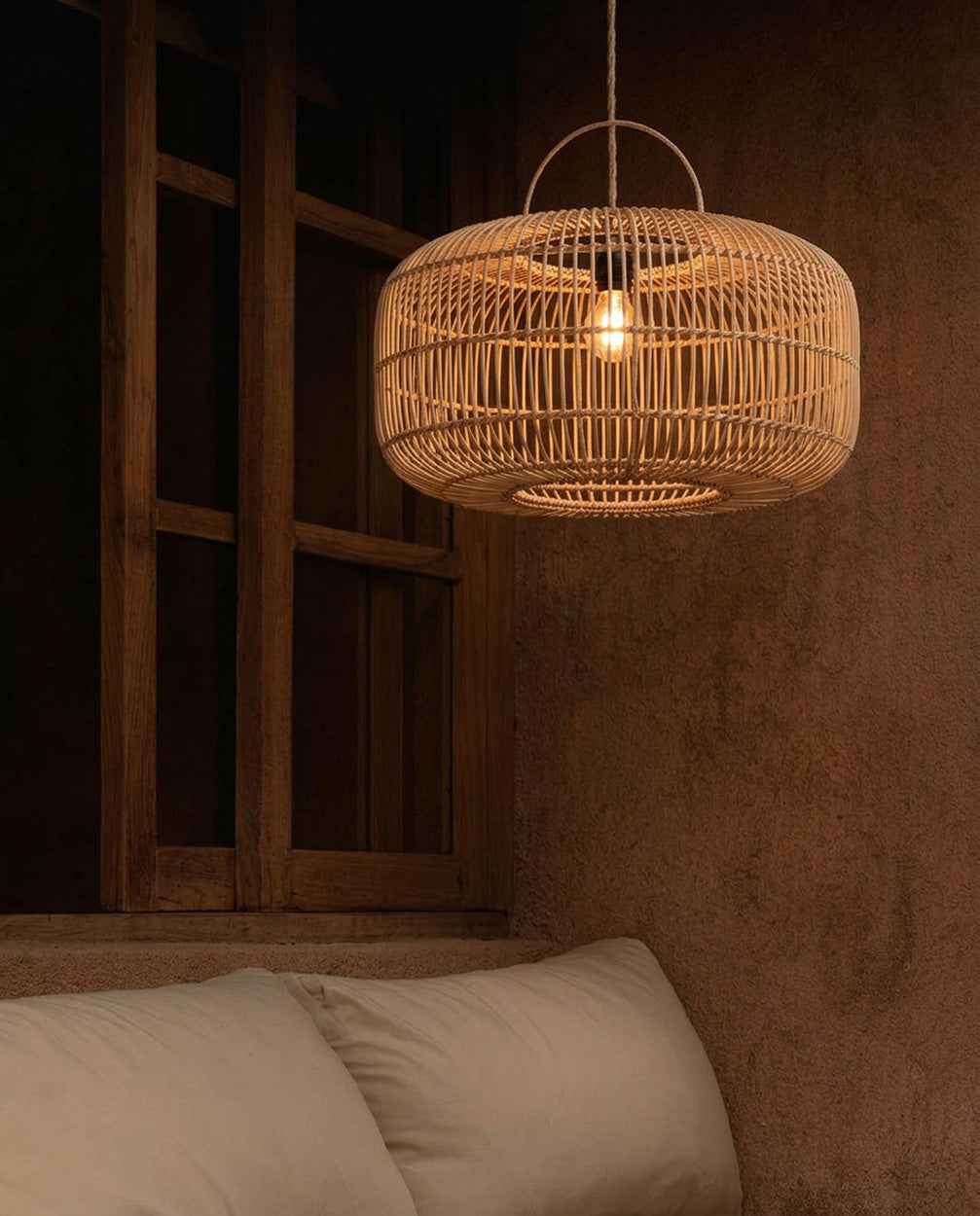 Suspension en rotin naturel 55 cm ronde artisanale