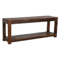 Banc en bois recyclé brun à double plateau pour entrée ou chambre – 116x30 cm