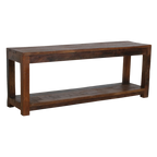 Banc en bois recyclé brun à double plateau pour entrée ou chambre – 116x30 cm