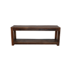 Banc en bois recyclé brun à double plateau pour entrée ou chambre – 116x30 cm