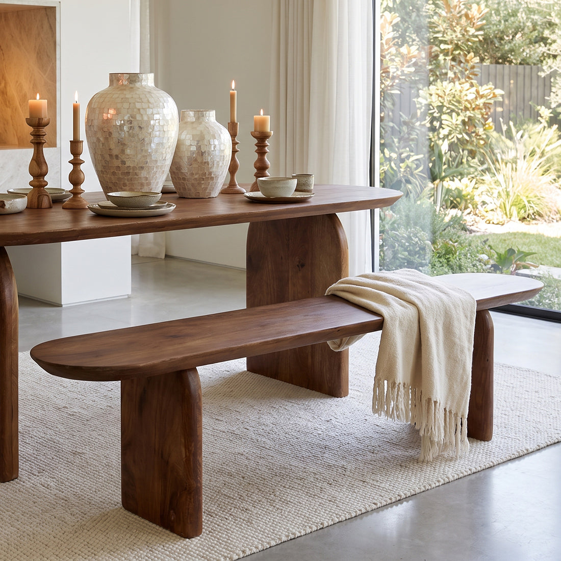 Banc en bois de manguier brun pour salle à manger – 180x35 cm