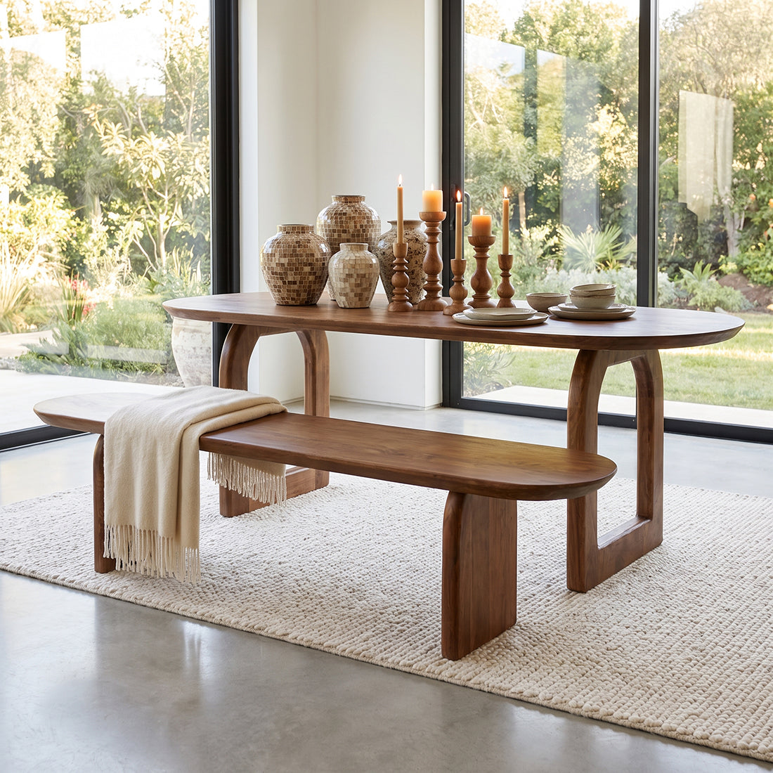 Banc en bois de manguier brun pour salle à manger – 180x35 cm