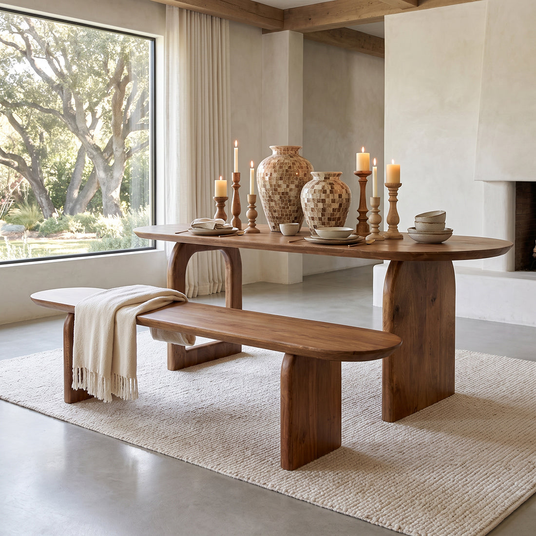 Banc en bois de manguier brun pour salle à manger – 180x35 cm