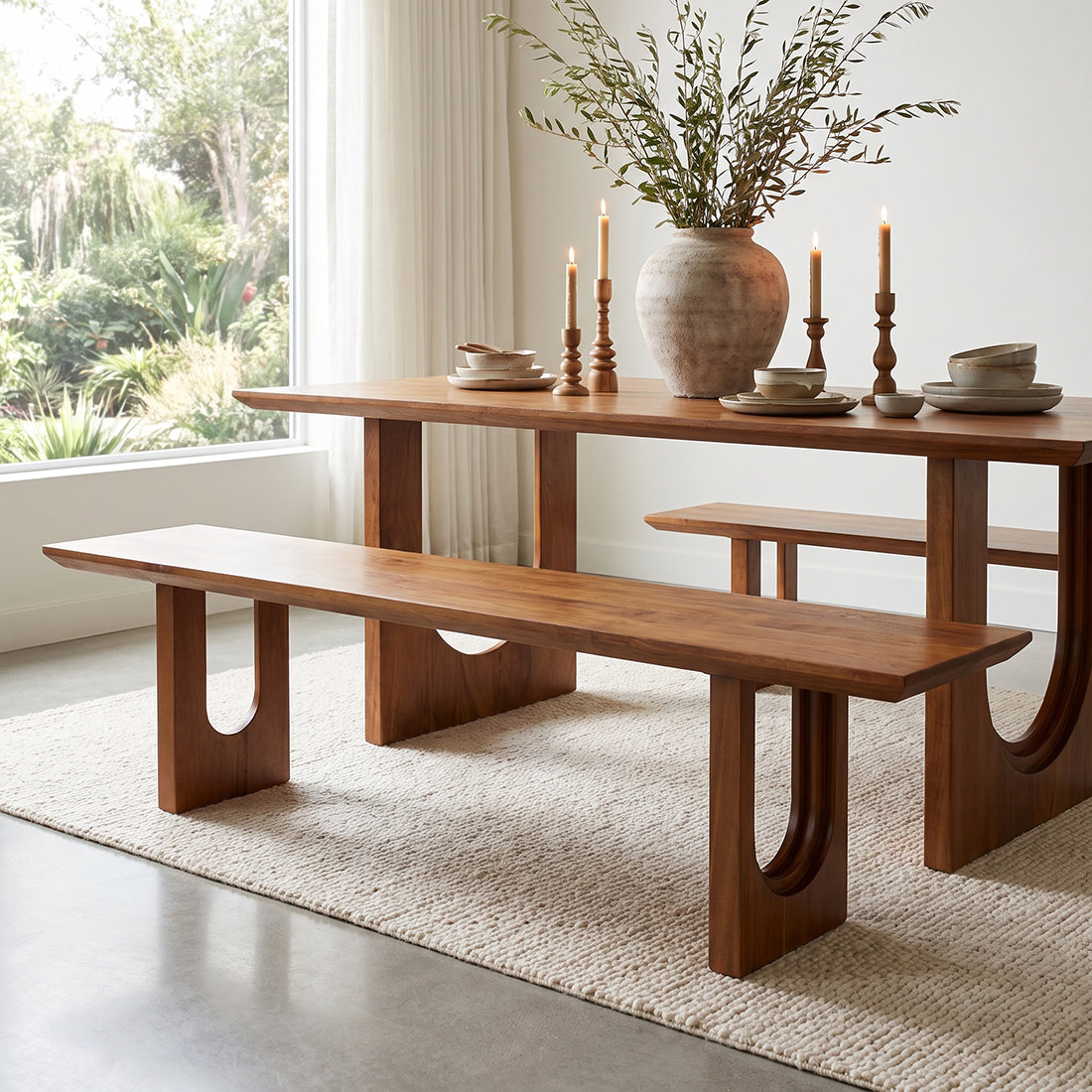 Banc salle à manger bois manguier bords arrondis – 180x35 cm