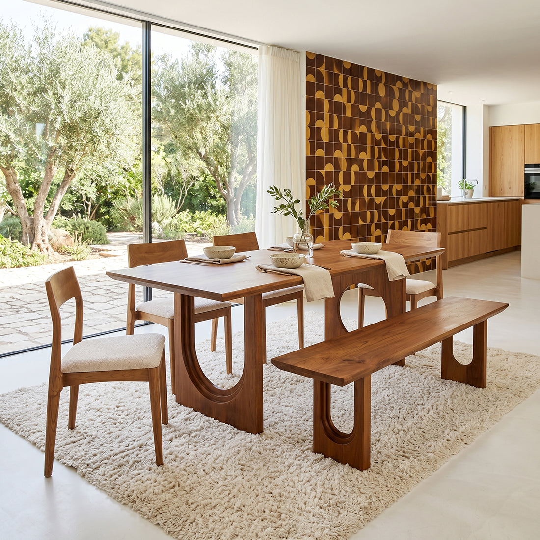 Banc en bois de manguier brun angles arrondis salle à manger – 180 cm