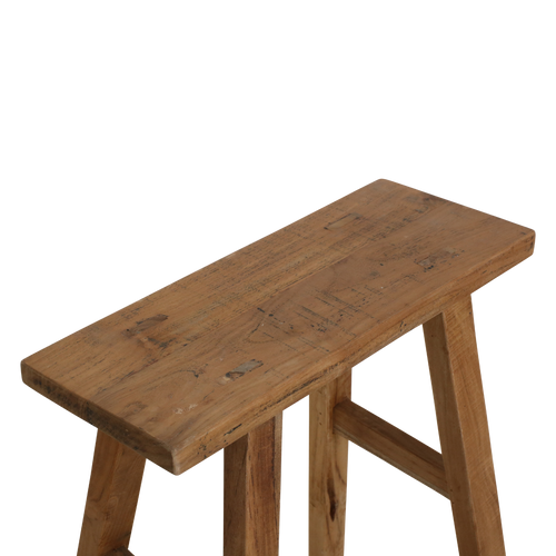 Banc en teck recyclé finition naturelle pieds évasés – 40x17 cm