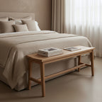 Banc en teck élégant beige intérieur extérieur – 120x35 cm
