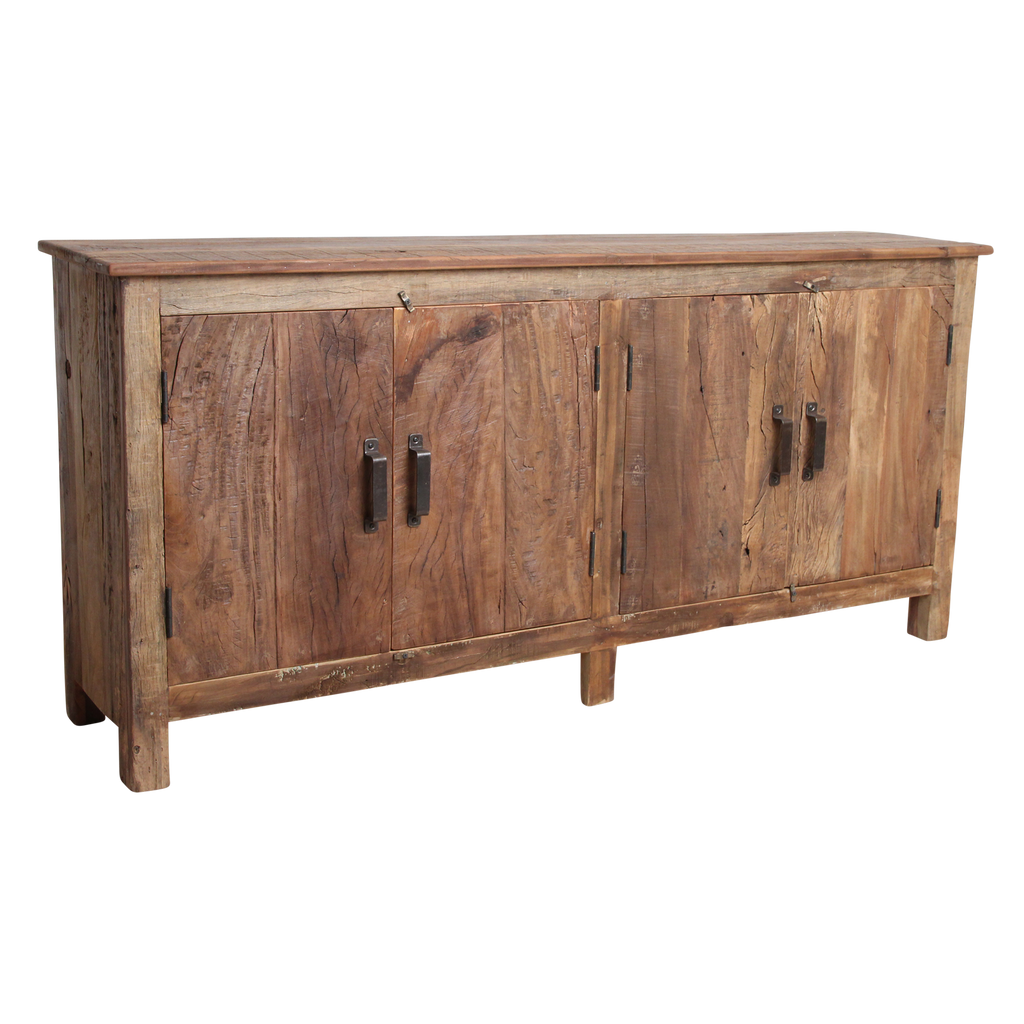 Buffet en bois recyclé brun avec 4 portes métal noir – 172x39 cm
