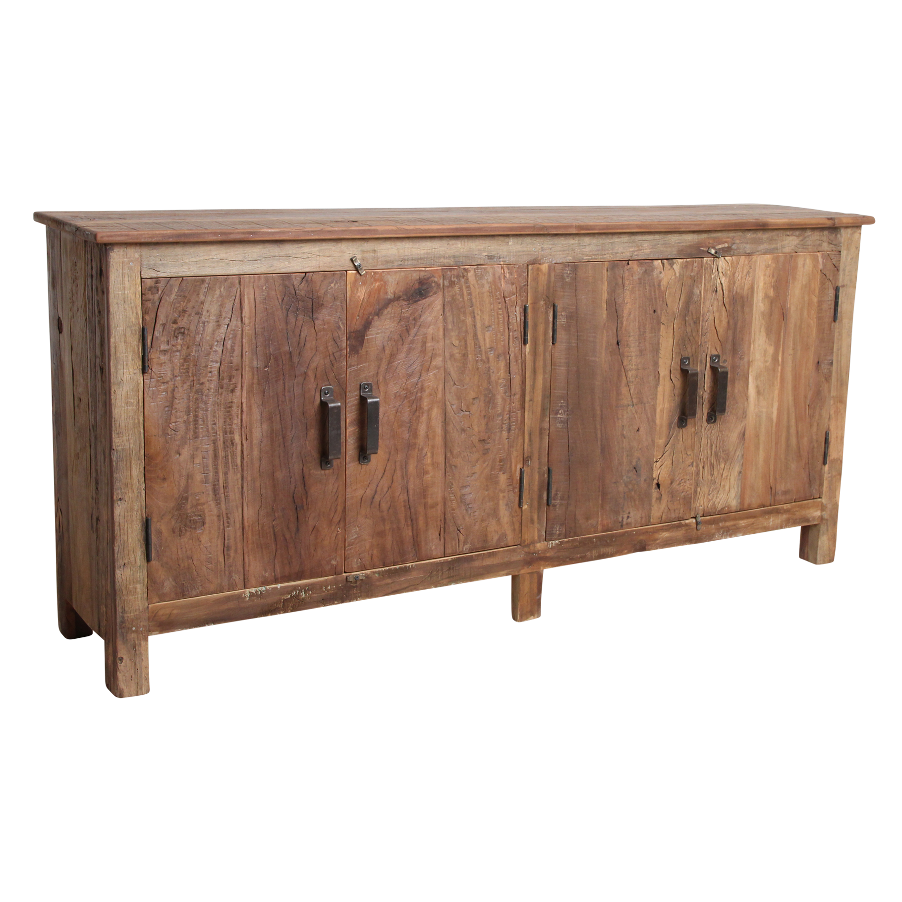 Buffet en bois recyclé brun avec 4 portes métal noir – 172x39 cm