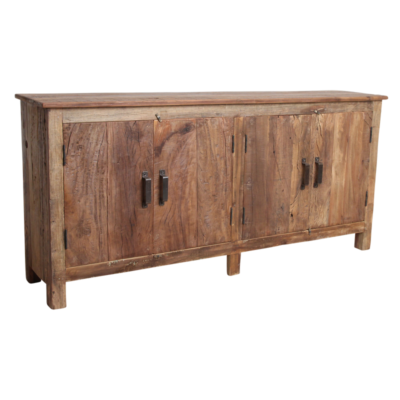 Buffet en bois recyclé brun avec 4 portes métal noir – 172x39 cm