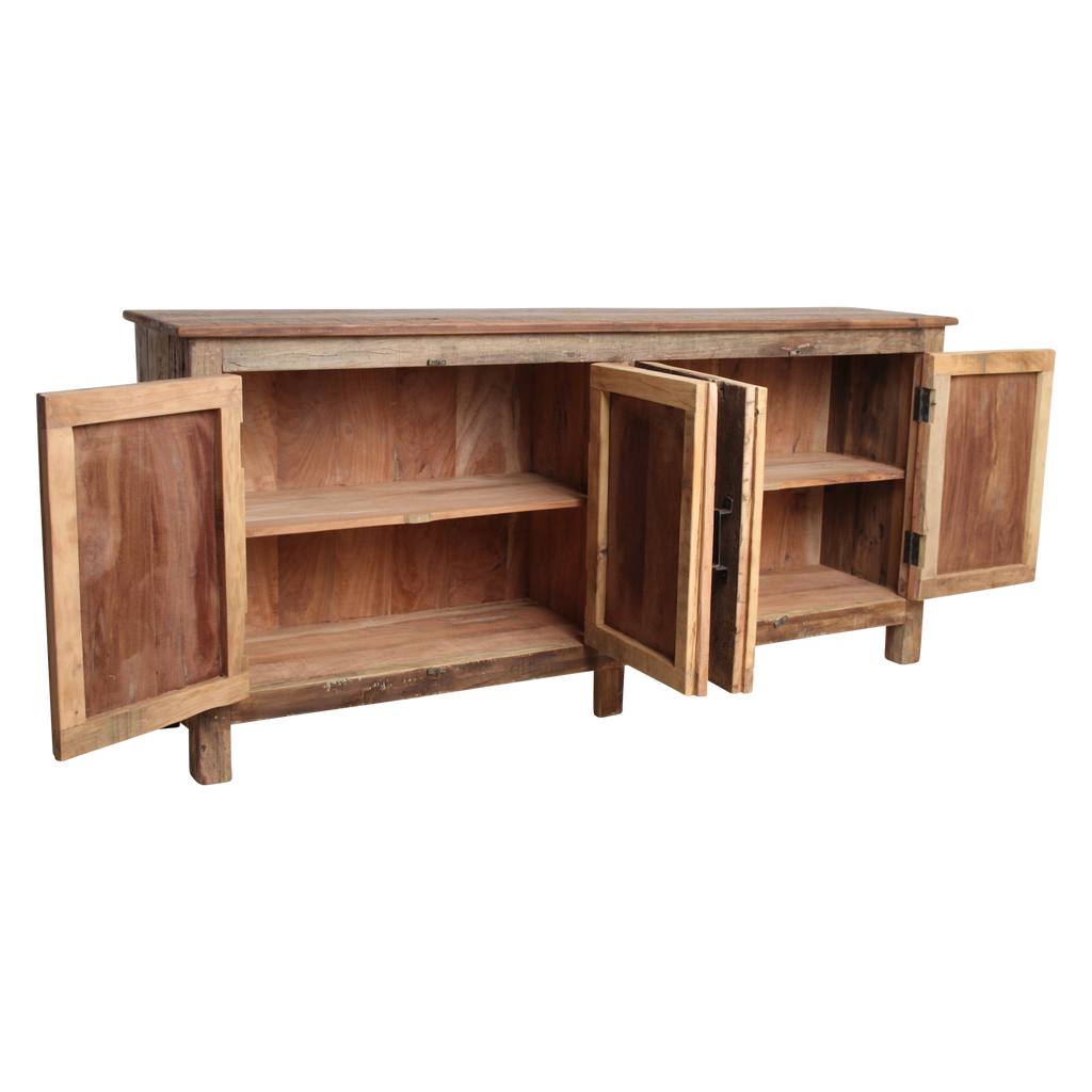 Buffet en bois recyclé brun avec 4 portes métal noir – 172x39 cm