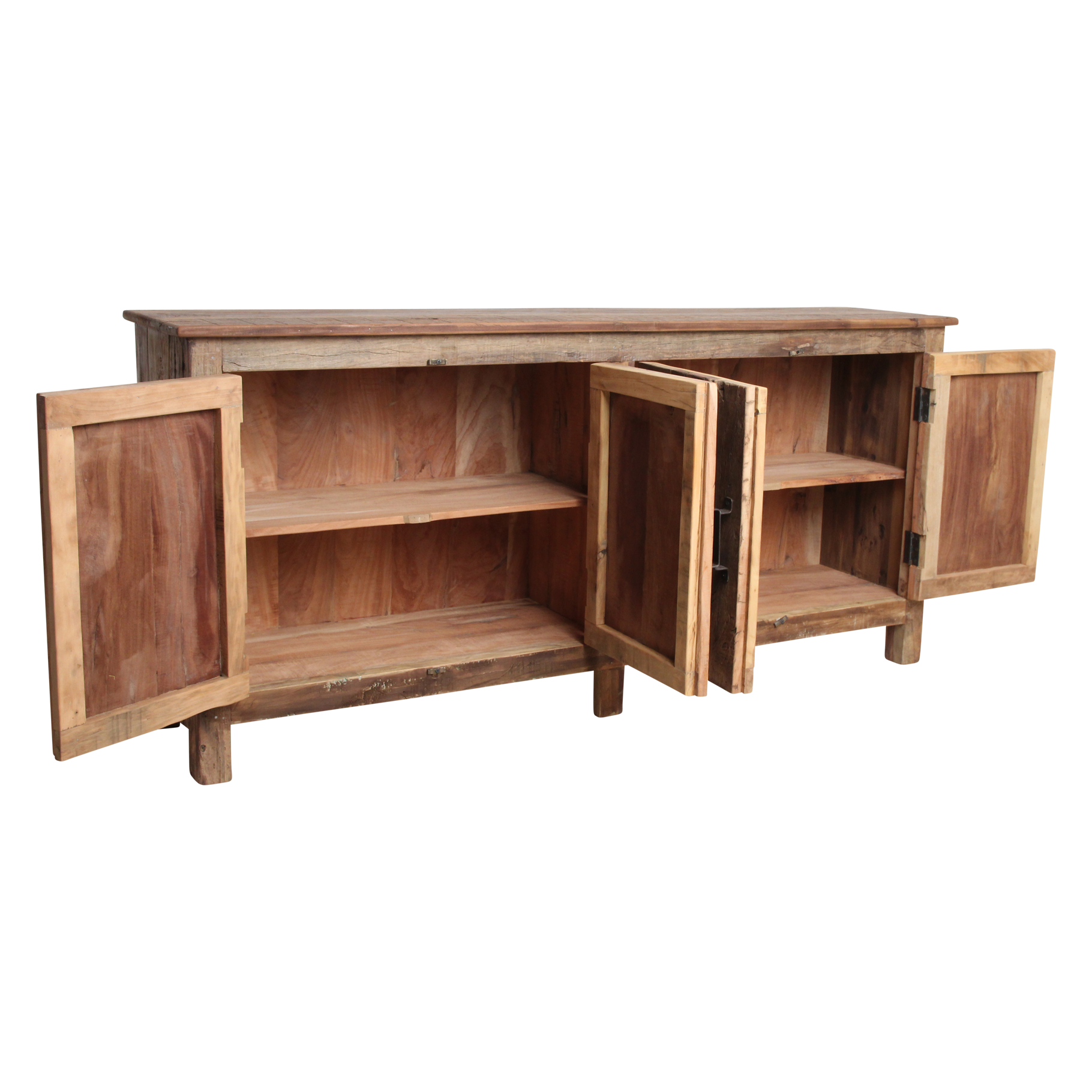 Buffet en bois recyclé brun avec 4 portes métal noir – 172x39 cm