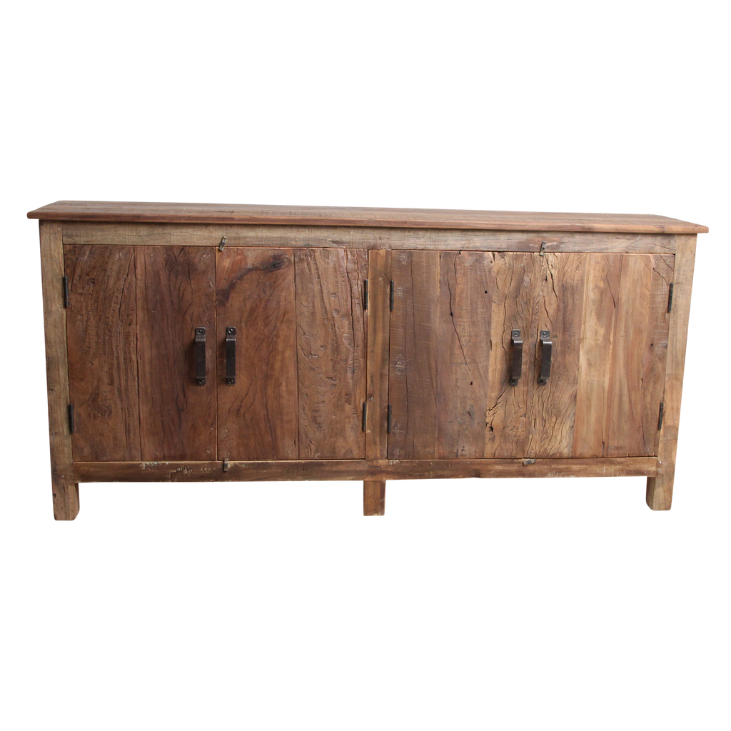 Buffet en bois recyclé brun avec 4 portes métal noir – 172x39 cm