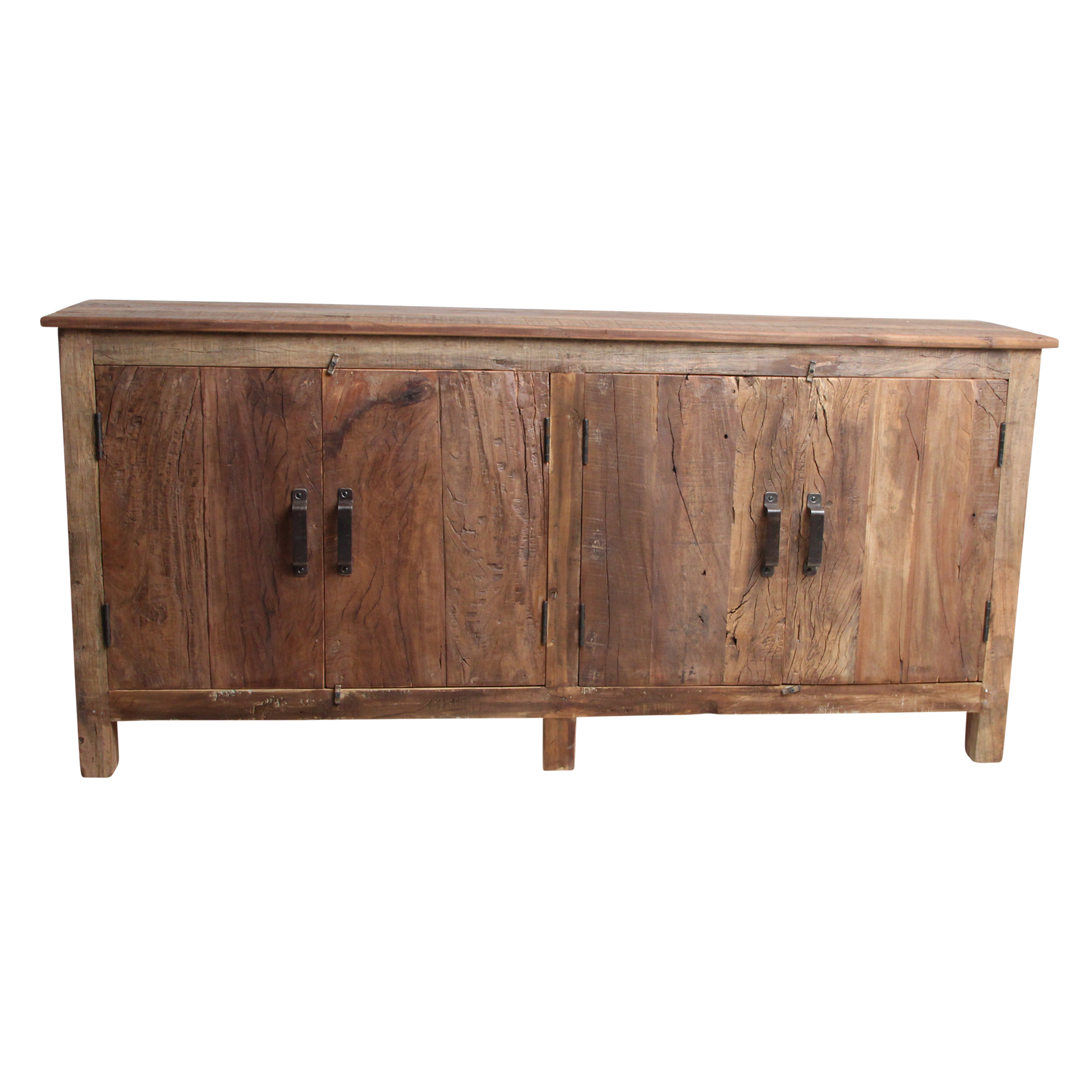 Buffet en bois recyclé brun avec 4 portes métal noir – 172x39 cm