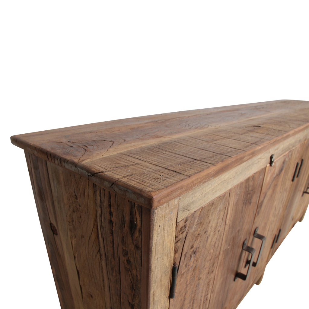 Buffet en bois recyclé brun avec 4 portes métal noir – 172x39 cm