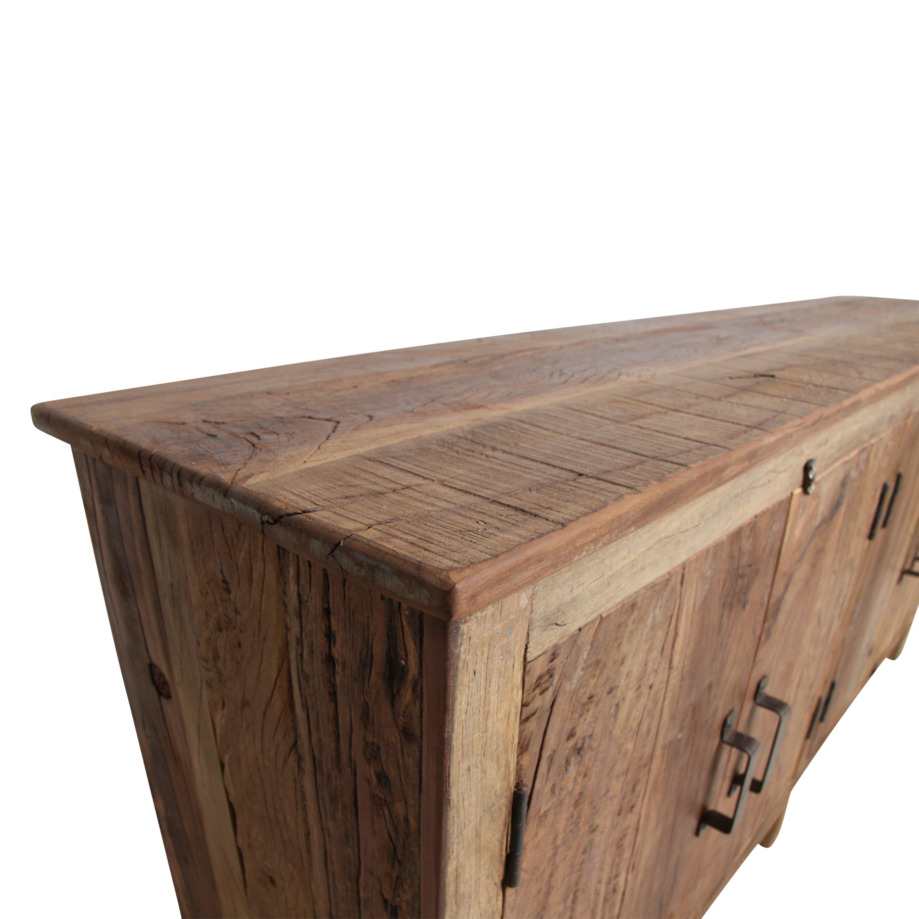 Buffet en bois recyclé brun avec 4 portes métal noir – 172x39 cm