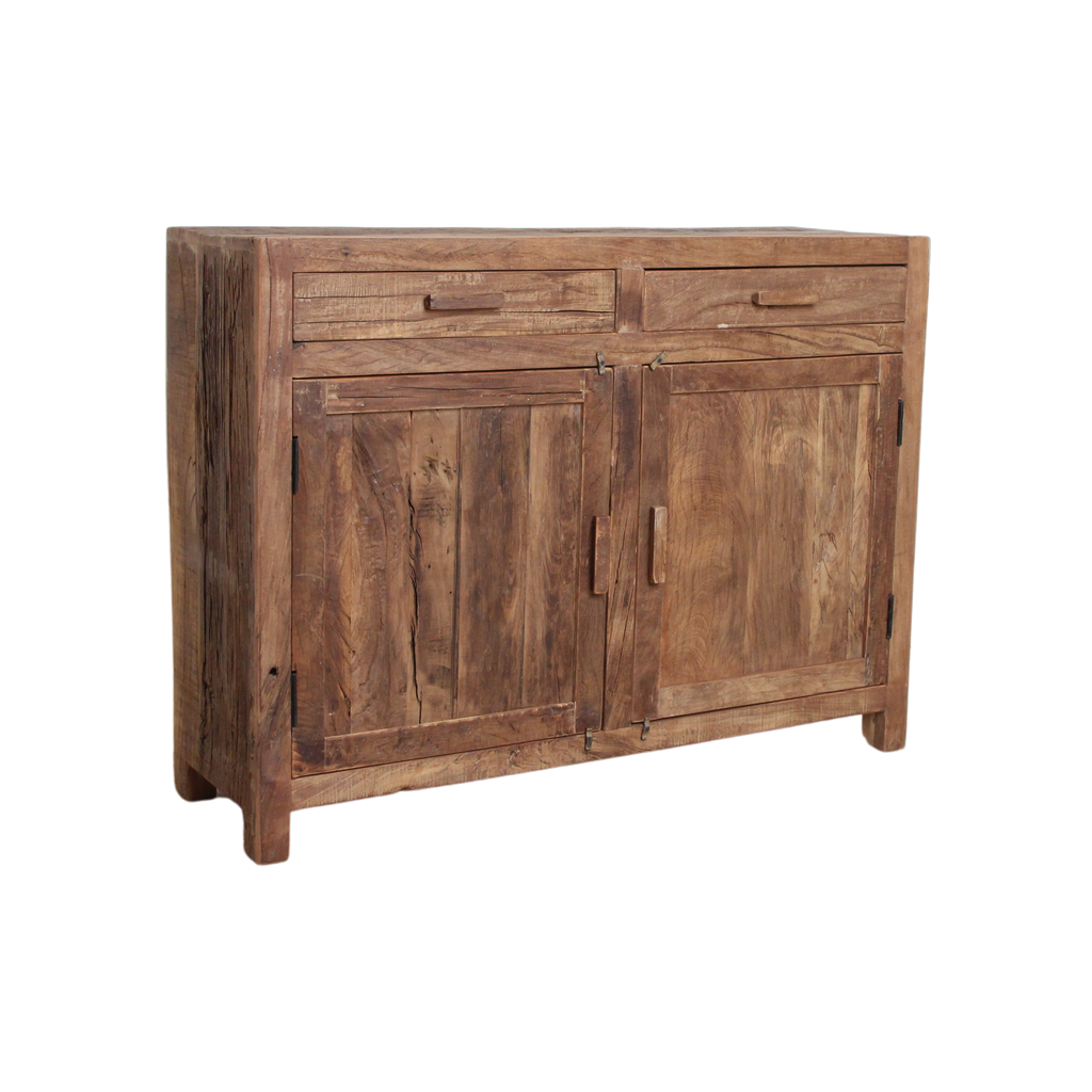 Buffet bois recyclé 2 portes et tiroirs chaleur salon – 120x38 cm