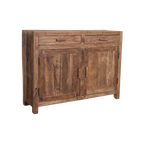Buffet bois recyclé 2 portes et tiroirs chaleur salon – 120x38 cm