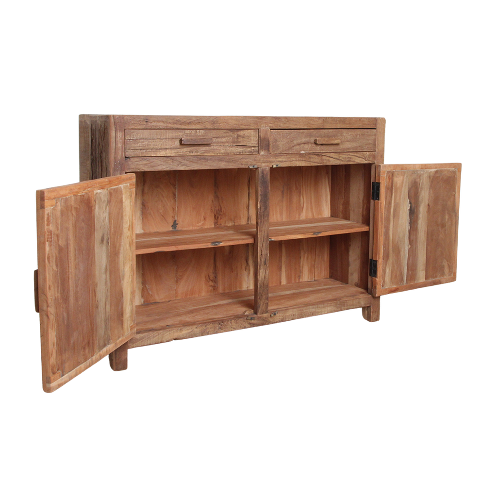 Buffet bois recyclé 2 portes et tiroirs chaleur salon – 120x38 cm