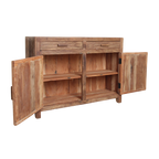 Buffet bois recyclé 2 portes et tiroirs chaleur salon – 120x38 cm