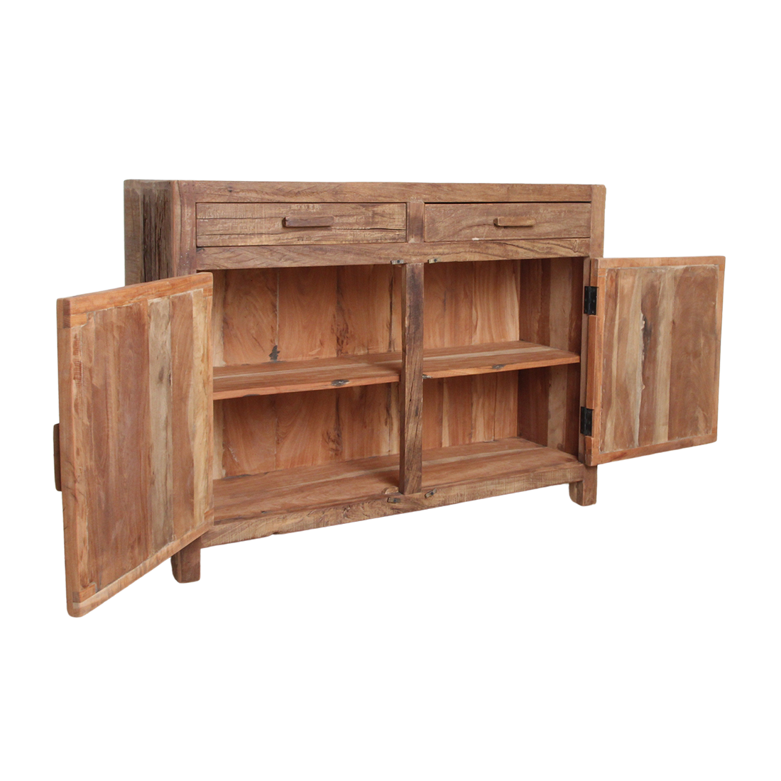 Buffet bois recyclé 2 portes et tiroirs chaleur salon – 120x38 cm