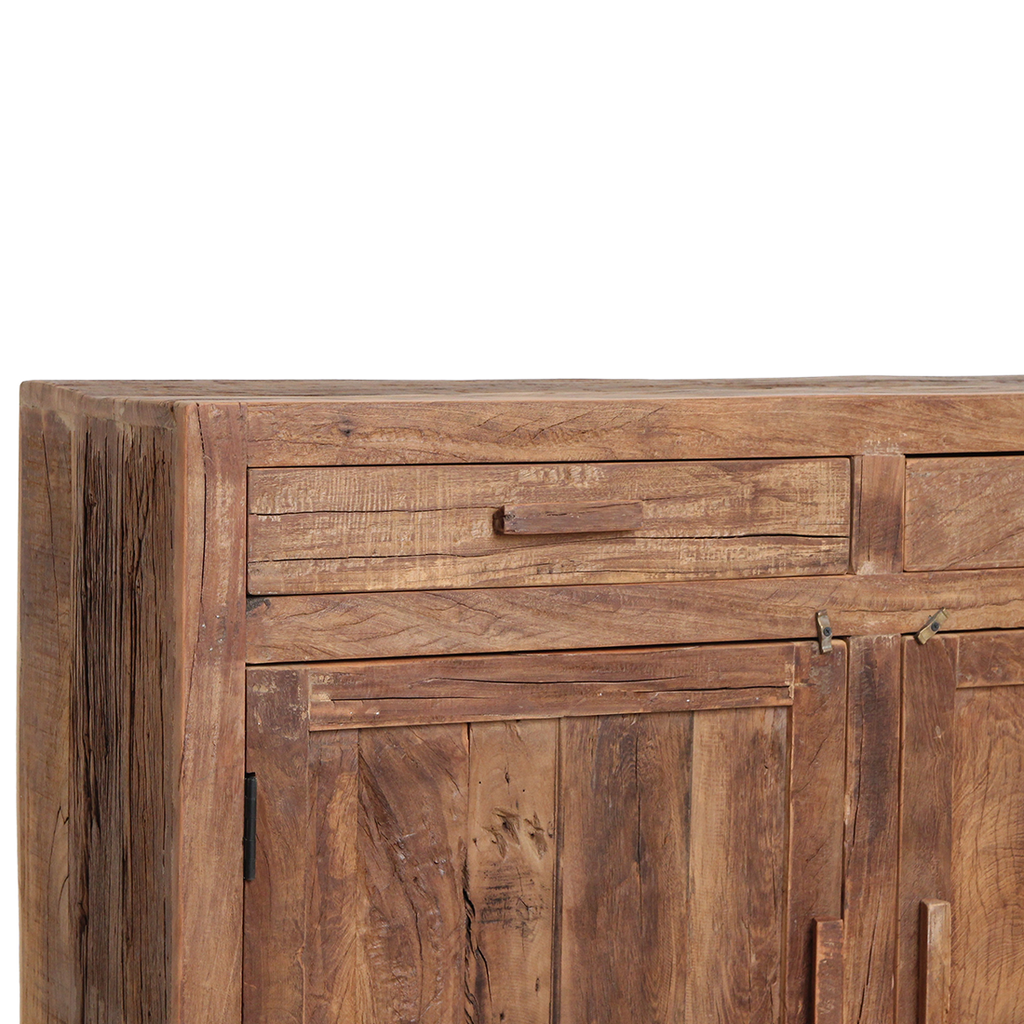 Buffet bois recyclé 2 portes et tiroirs chaleur salon – 120x38 cm