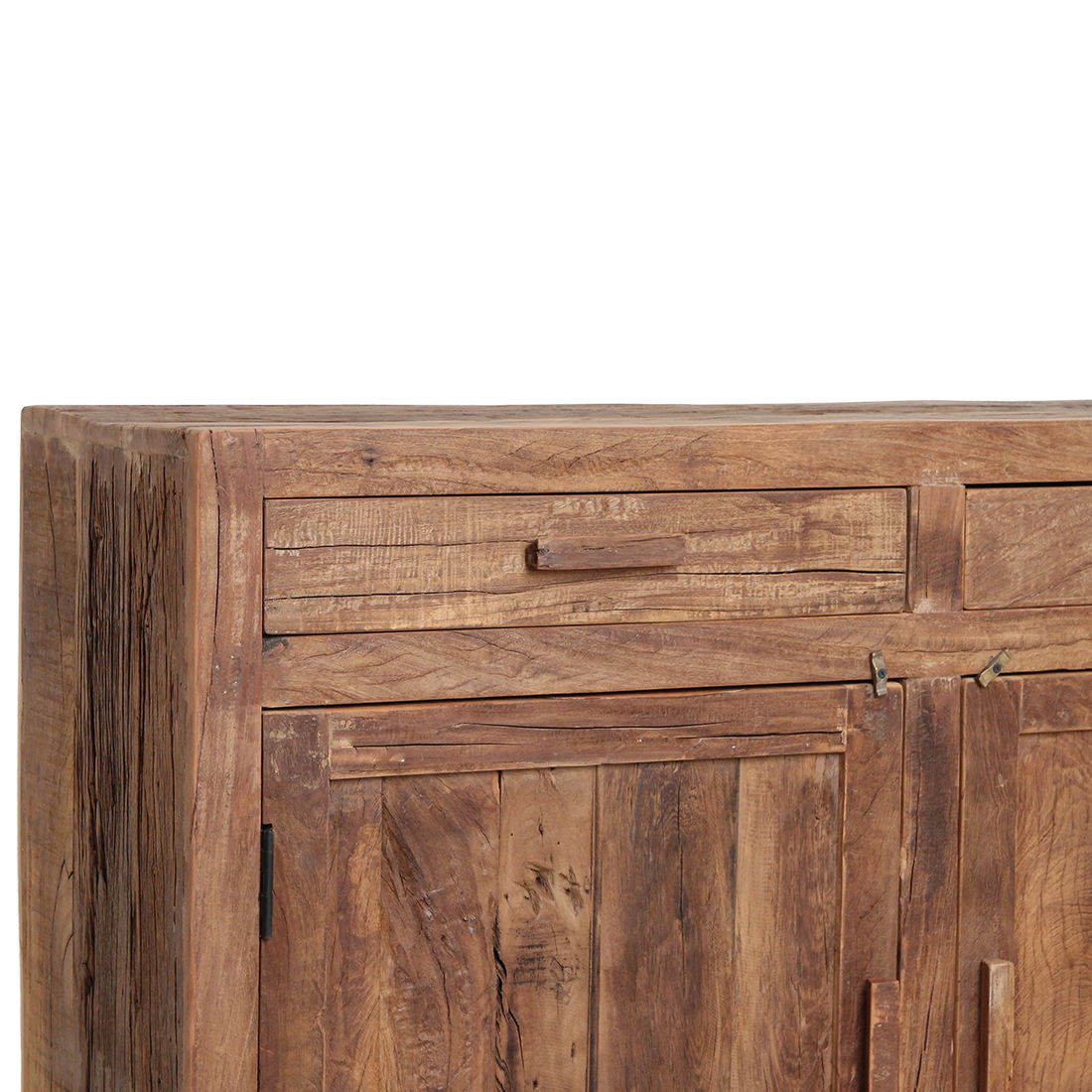 Buffet bois recyclé 2 portes et tiroirs chaleur salon – 120x38 cm