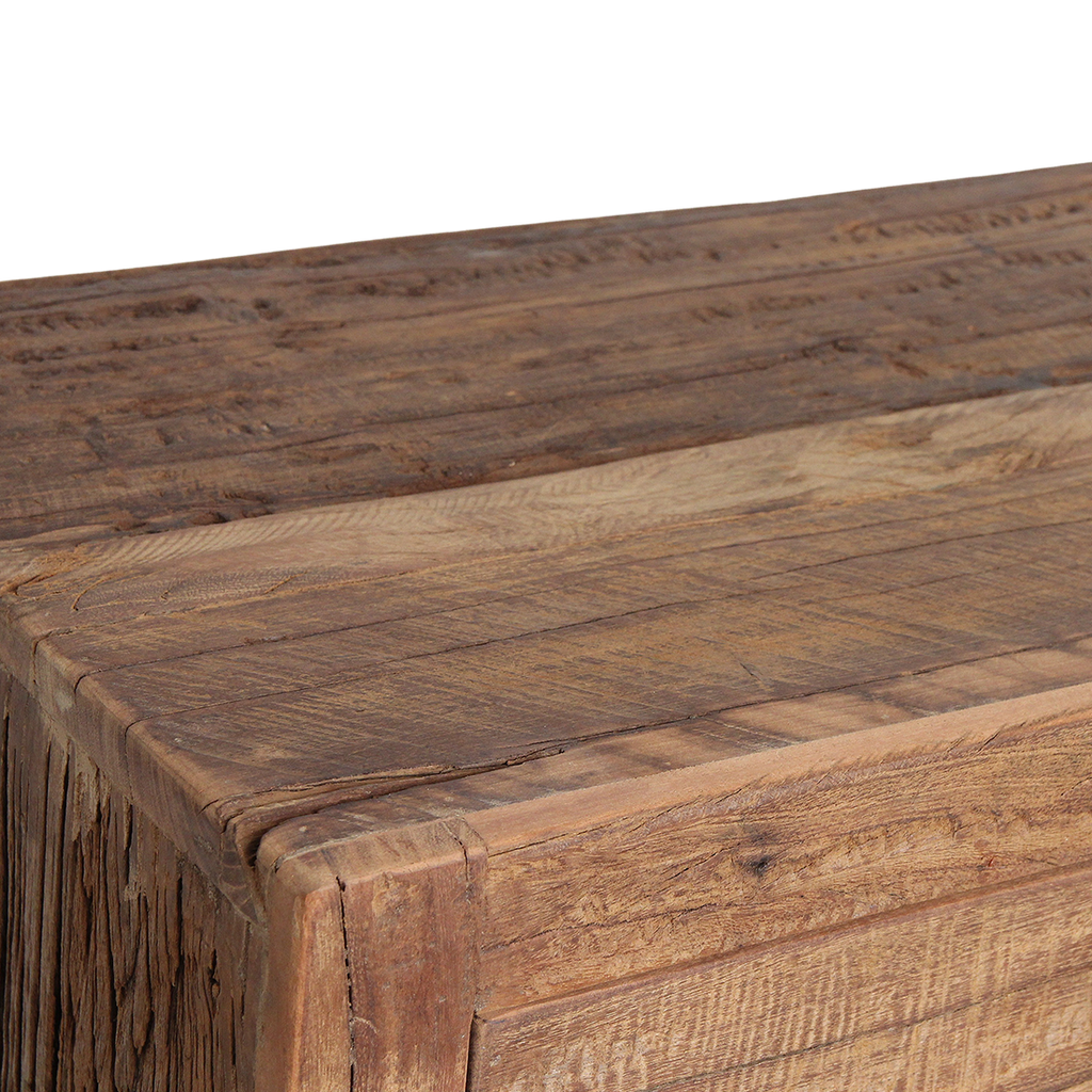 Buffet bois recyclé 2 portes et tiroirs chaleur salon – 120x38 cm