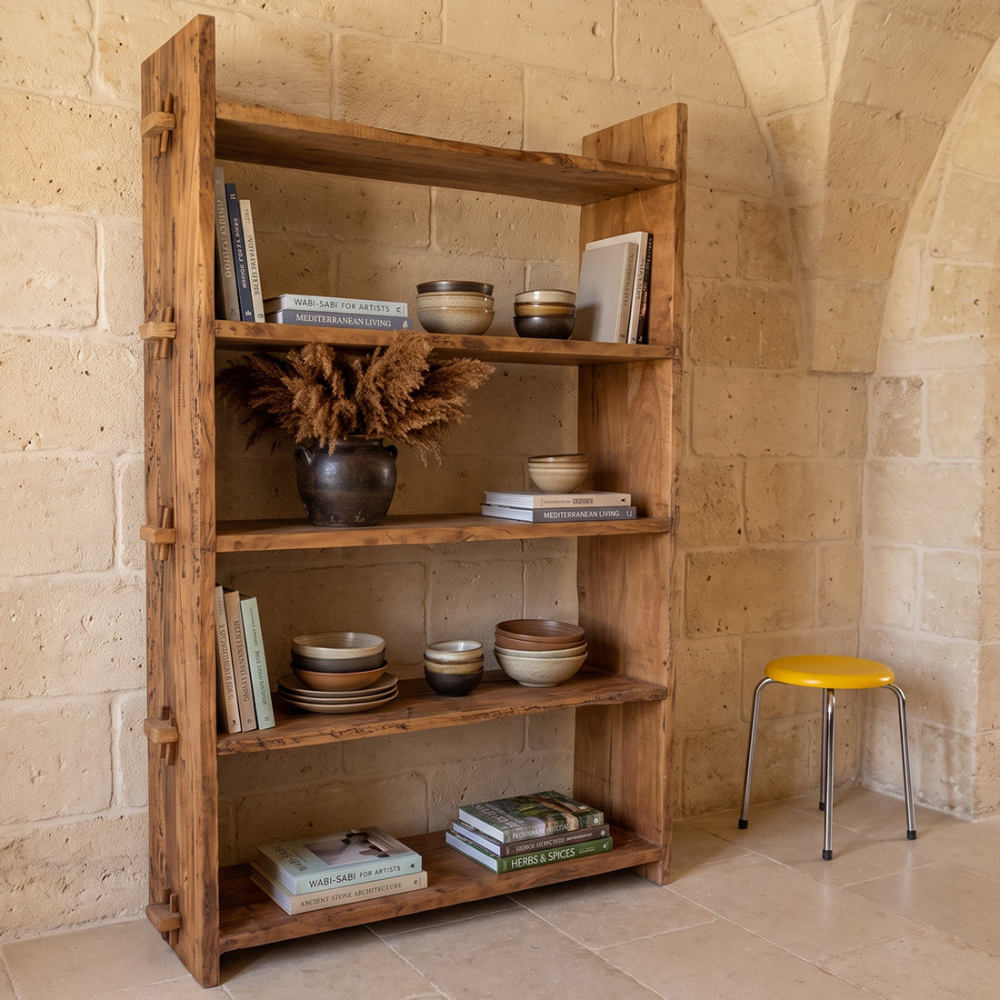 Étagère en bois recyclé marron à montants épais – 100x37 cm