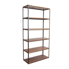 Étagère haute en bois recyclé et métal noir ouverte – 100x38 cm