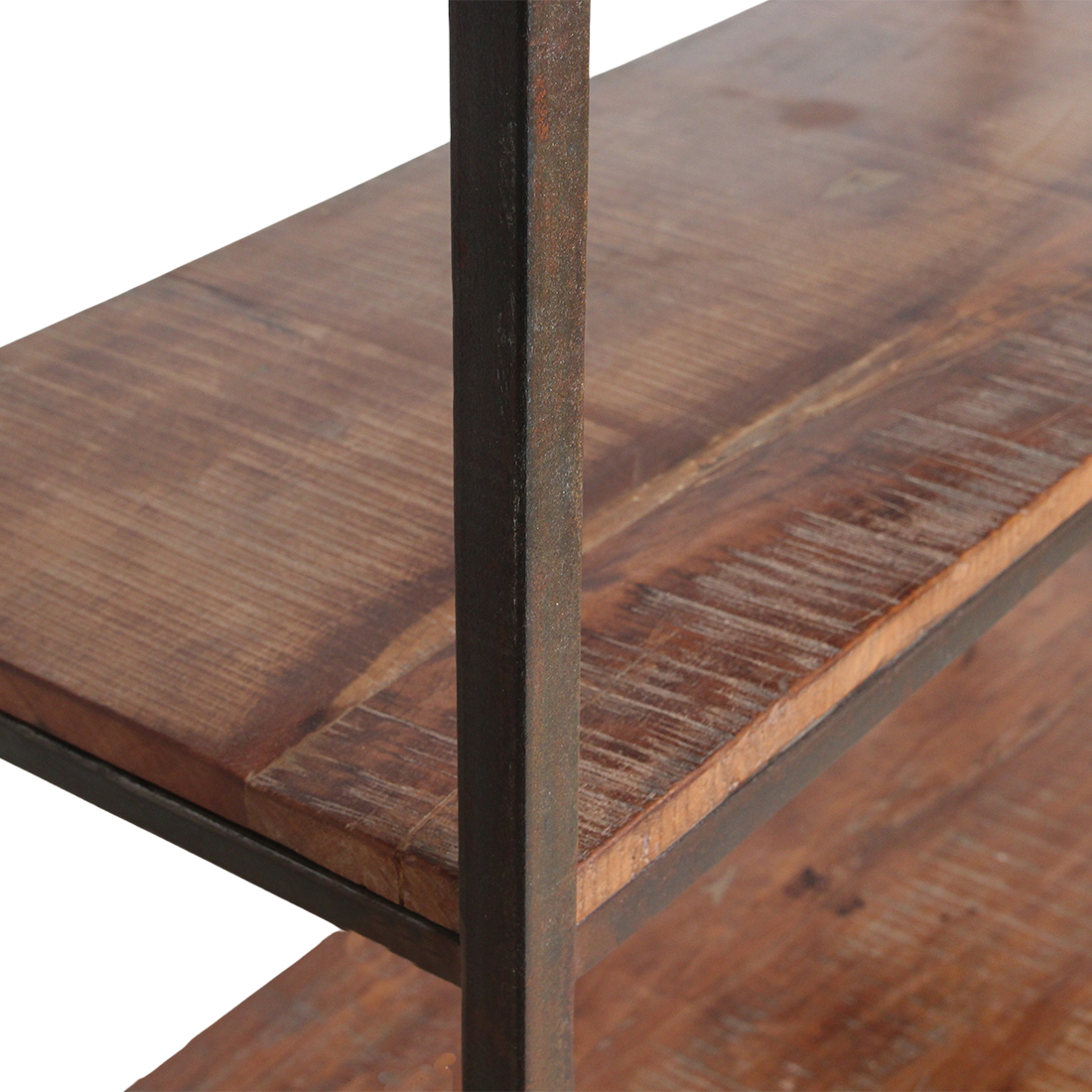 Étagère haute en bois recyclé et métal noir ouverte – 100x38 cm