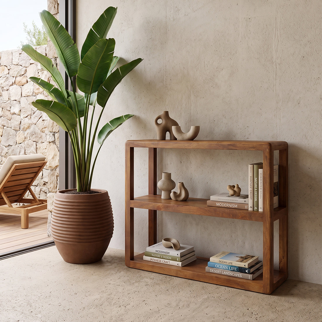 Étagère en bois de manguier brun aux bords arrondis – 100x38 cm