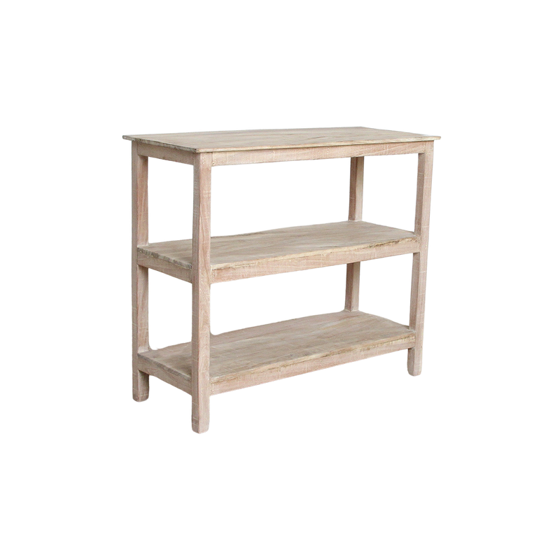 Étagère à chaussures en bois recyclé finition blanchie pour entrée – 90x35 cm