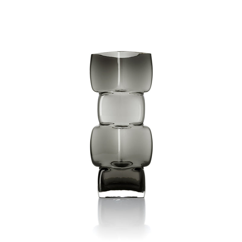 Vase décoratif en verre fumé forme totem gris foncé – H30 cm