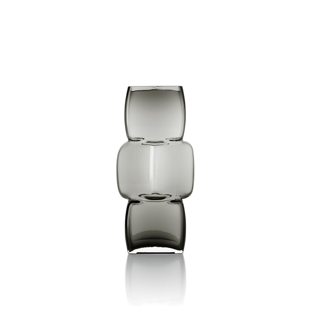 Vase décoratif en verre fumé forme totem gris foncé – H27 cm
