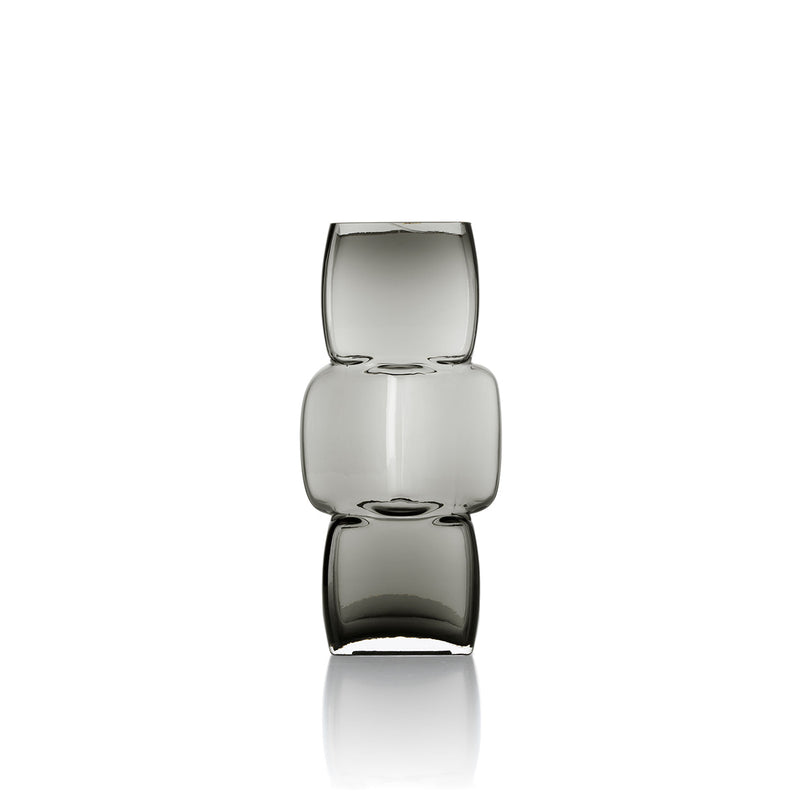 Vase décoratif en verre fumé forme totem gris foncé – H27 cm