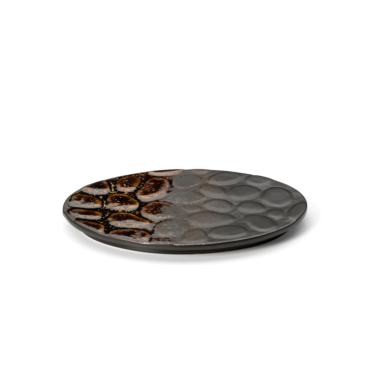 Assiette en céramique émaillée mouchetée marron - 25x18 cm