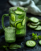 Pichet en verre recyclé vert ondulé avec anse