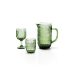 Pichet en verre recyclé vert ondulé avec anse