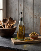 Bouteille en verre transparent bouchon métal pour huile d’olive – H23 cm