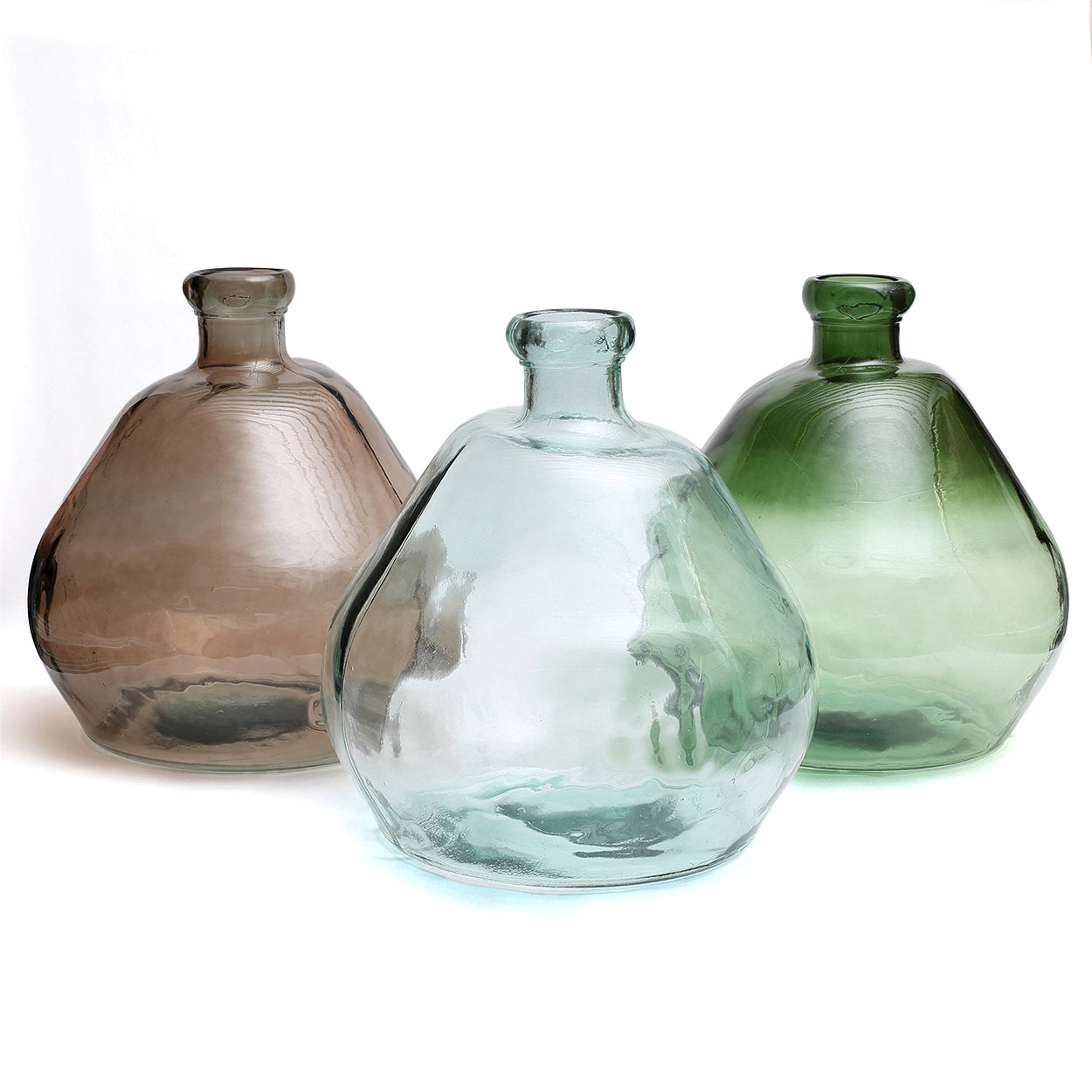 Vase ovale en verre recyclé soufflé main beige transparent – H50 cm
