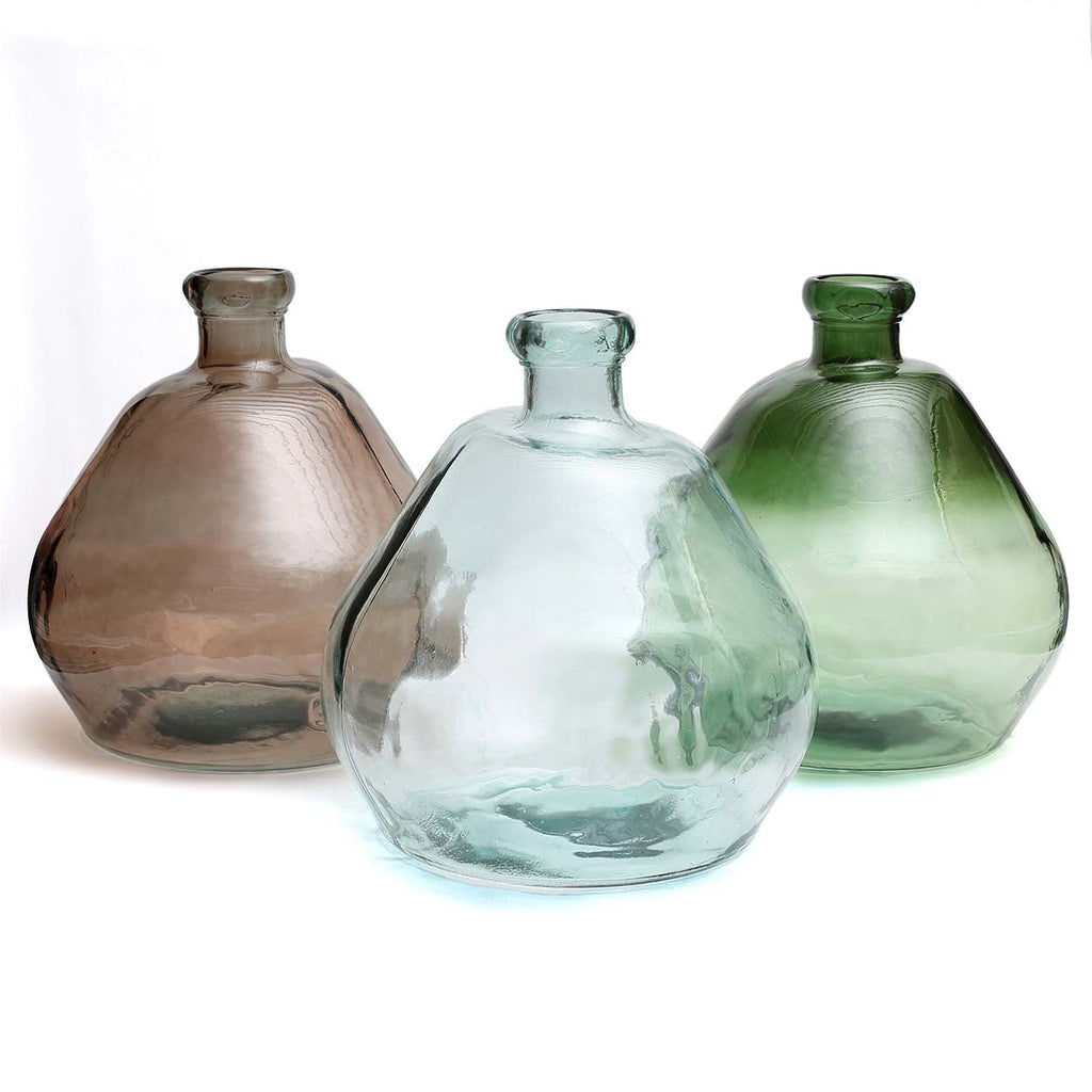 Vase bouteille en verre recyclé vert texturé – H50 cm