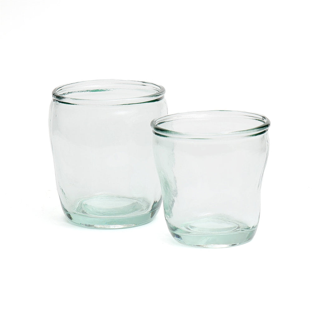 Verre cylindrique bleu en verre recyclé – H10,5 cm