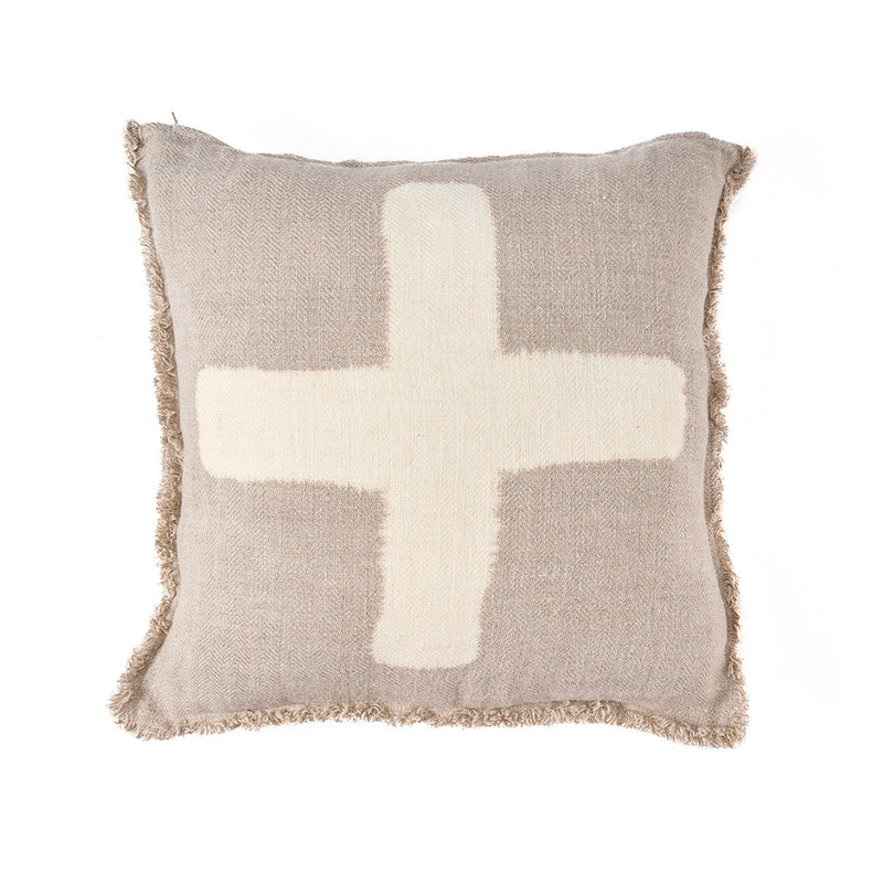 Housse coussin croix ivoire en lin texturé pour salon ou chambre