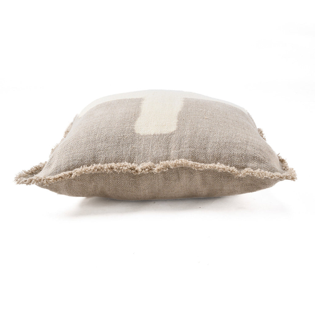 Housse coussin croix ivoire en lin texturé pour salon ou chambre
