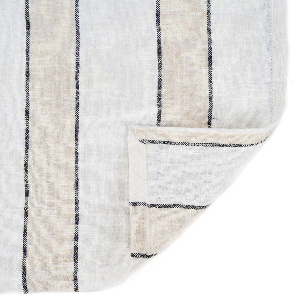 Serviette en lin rayée noir et écru pour table raffinée