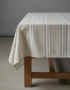 Nappe rectangulaire en lin rayé naturel noir et blanc – 150x250 cm