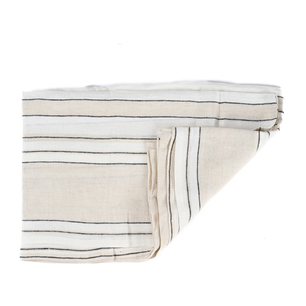 Nappe rectangulaire en lin à rayures noir et blanc – 150x300 cm