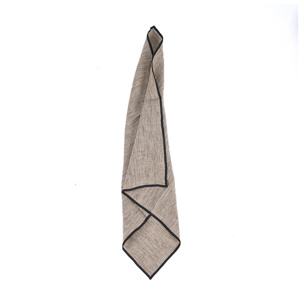 Serviette en lin naturel rayée bordure noire